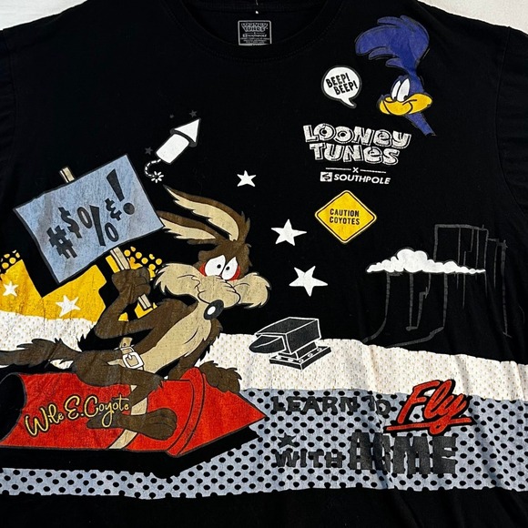 Southpole Other - Y2K Southpole Looney Tunes‎ Wile E Coyote  Roadrunner Shirt Men 3XL Black Acme